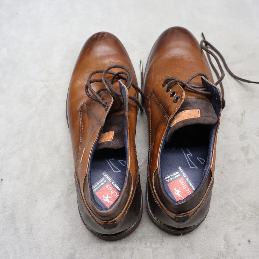 Fluchos Mens 12 Oxford Shoes Brown Leather Lug‎ Sole Derby Dress Casual EU46